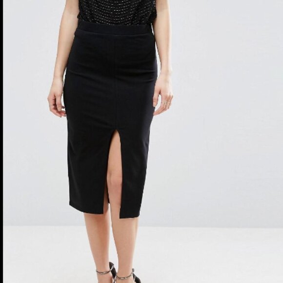 ASOS Black Pencil Skirt with Slit in Front size 6 - Picture 1 of 7